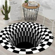 3D Geometric Round Carpet Vortex Illusion Rug Black&White
